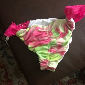 Beach Bunny Green w Pink Lace tie-dye bottoms only